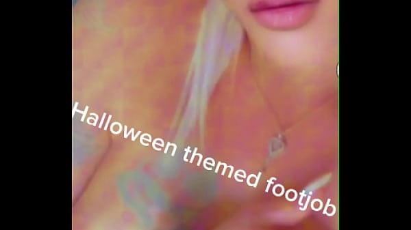 Cheating Step-mother caught giving Step-son Halloweenish themed Footjob/handjob