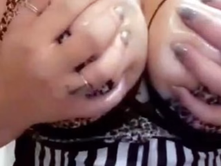 Busty BDSM Milf Babs Lactates on Webcam Solo
